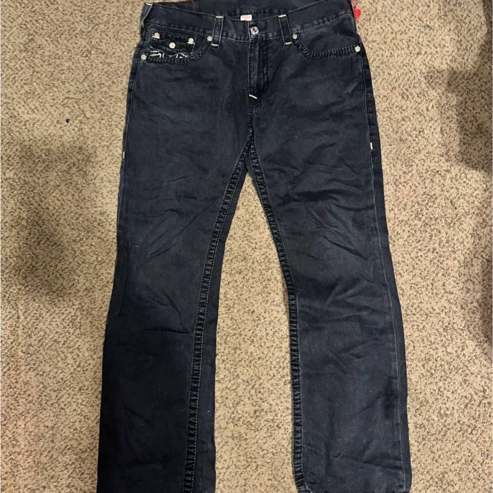 True Religion Black Relaxed Jeans with Contrast Stitching